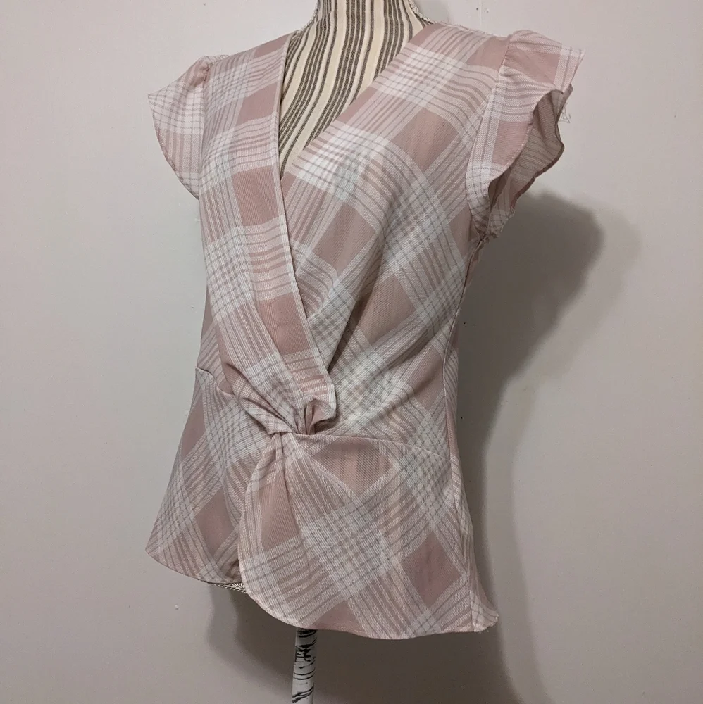 Laundry pink plaid crossover bodice with knot top nwt - Picture 3 of 15